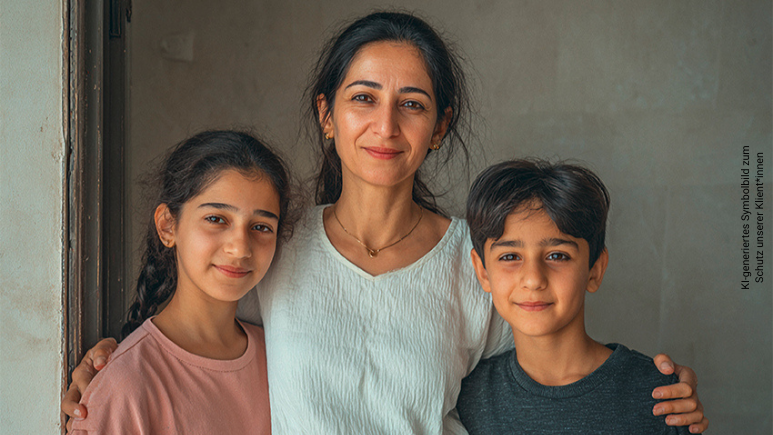 Syrische Familie, KI-generiertes Bild zum Schutz unserer Klient*innen