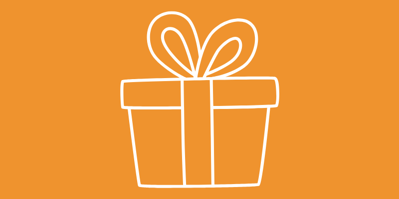 weiße Linien eines Geschenks vor orangen Hintergrund