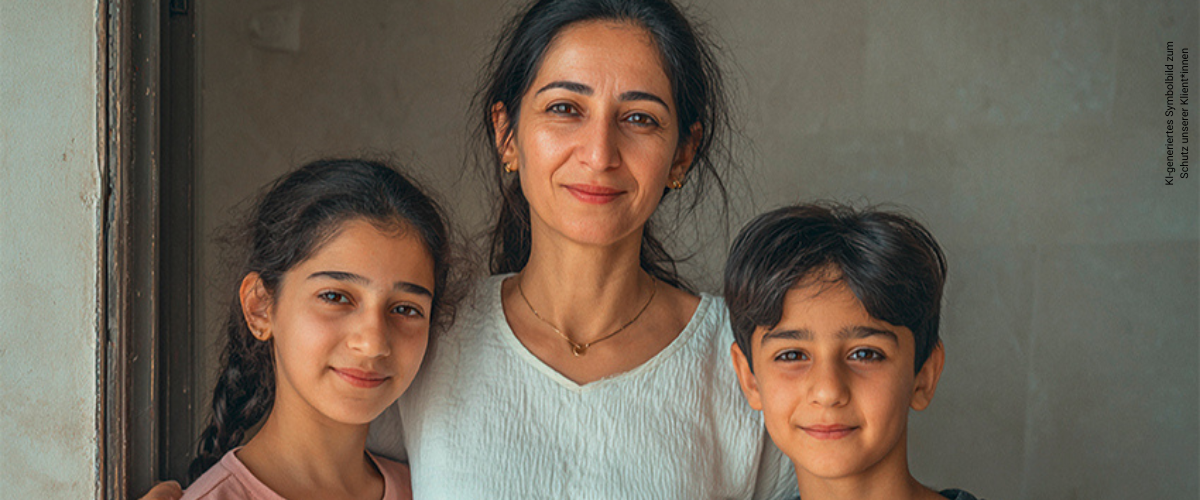 Syrische Familie, KI-generiertes Bild zum Schutz unserer Klient*innen