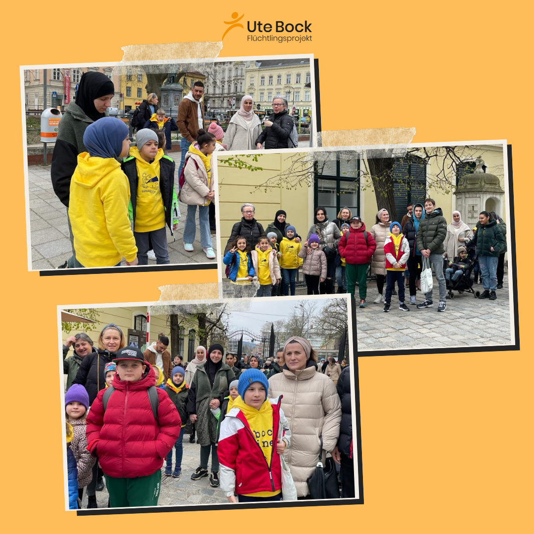 Fotocollage der Familien aus dem Ute Bock Haus beim Ausflug in den Tiergarten Schönbrunn