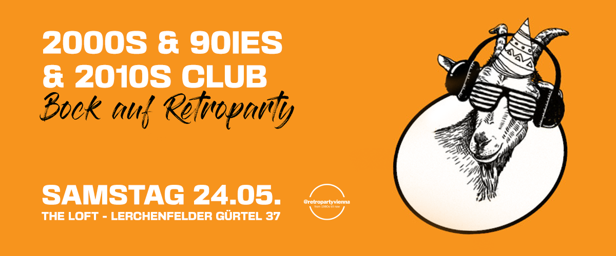 oranger Hintergrund mit Illustration einer Ziege mit Kopfhörern