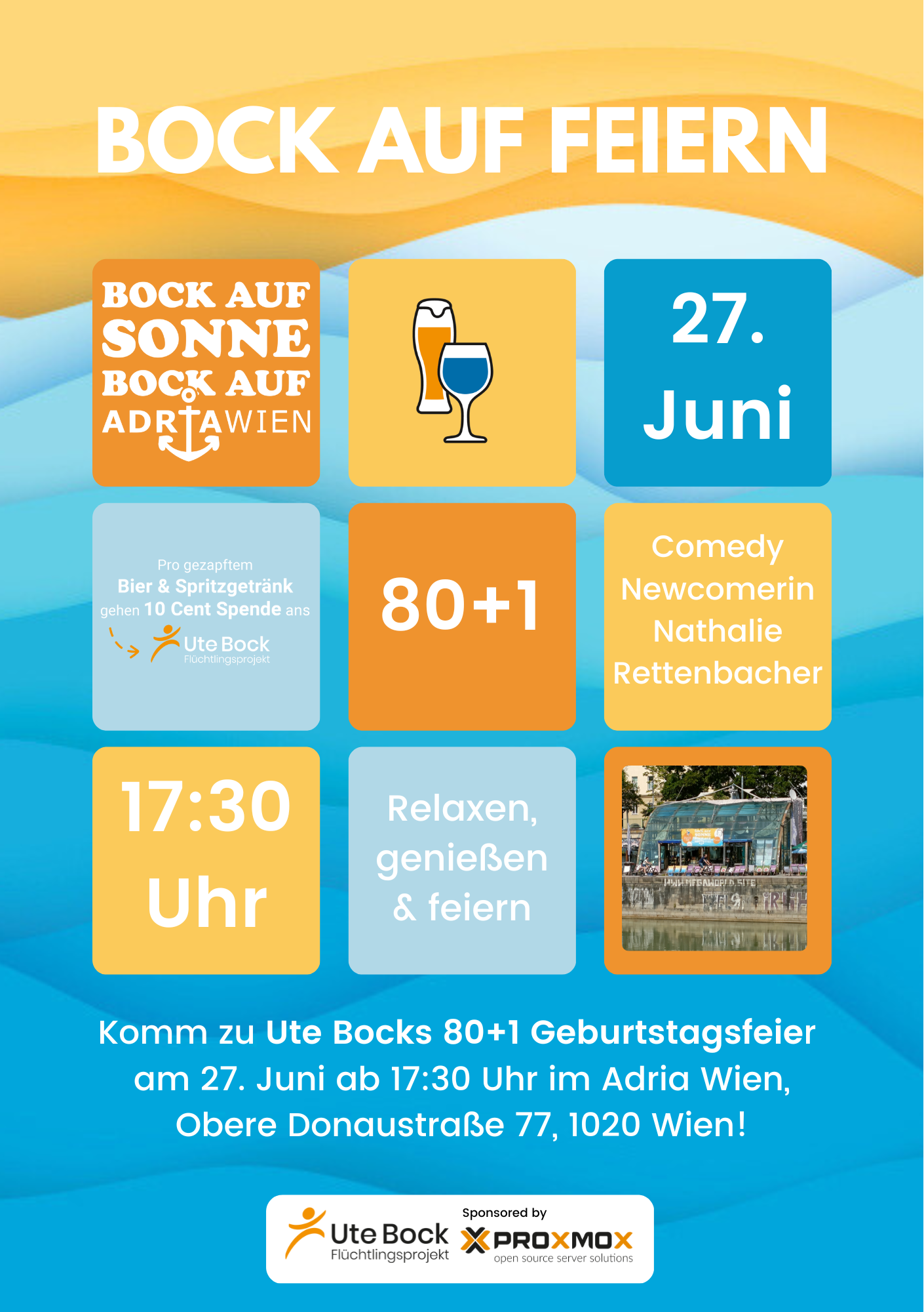 Plakat Bock auf Feiern am 27. Juni im Adria Wien