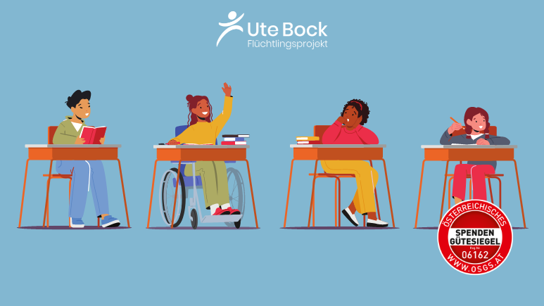 Illustration von vier Schüler*innen die in der Schule an Tischen sitzen