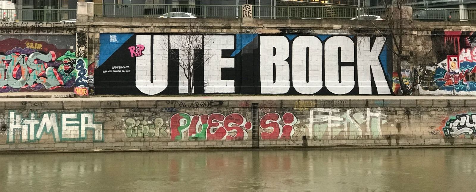 Graffiti am Wiener Donaukanal in Erinnerung an Ute Bock