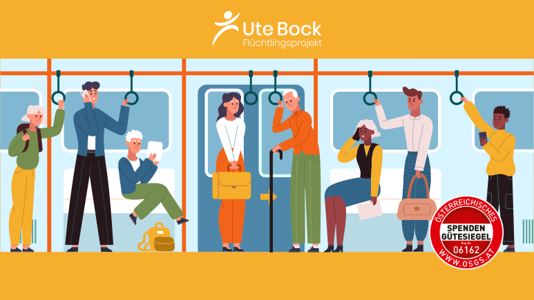 Illustration von vielen verschiedenen Menschen in der U-Bahn